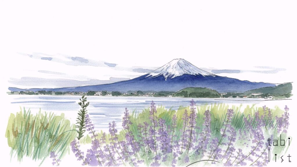 河口湖　富士山　風景