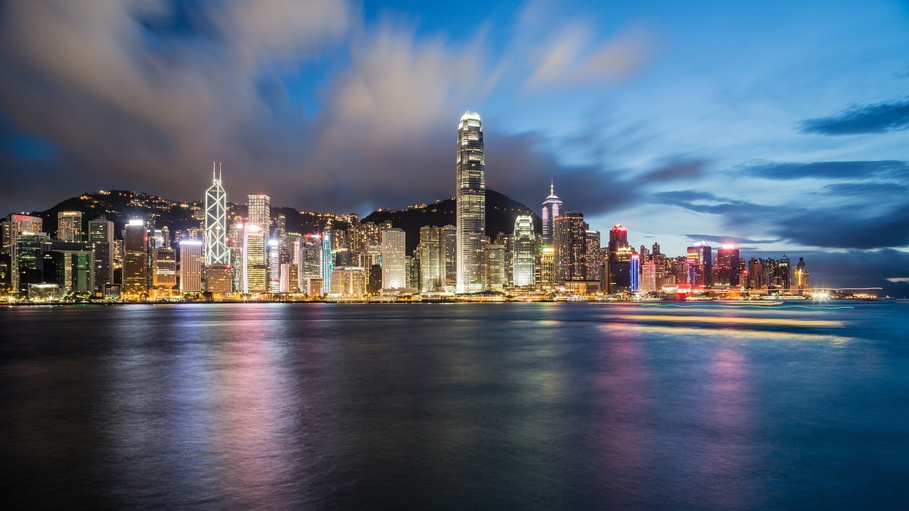香港　夜景　風景　街並み